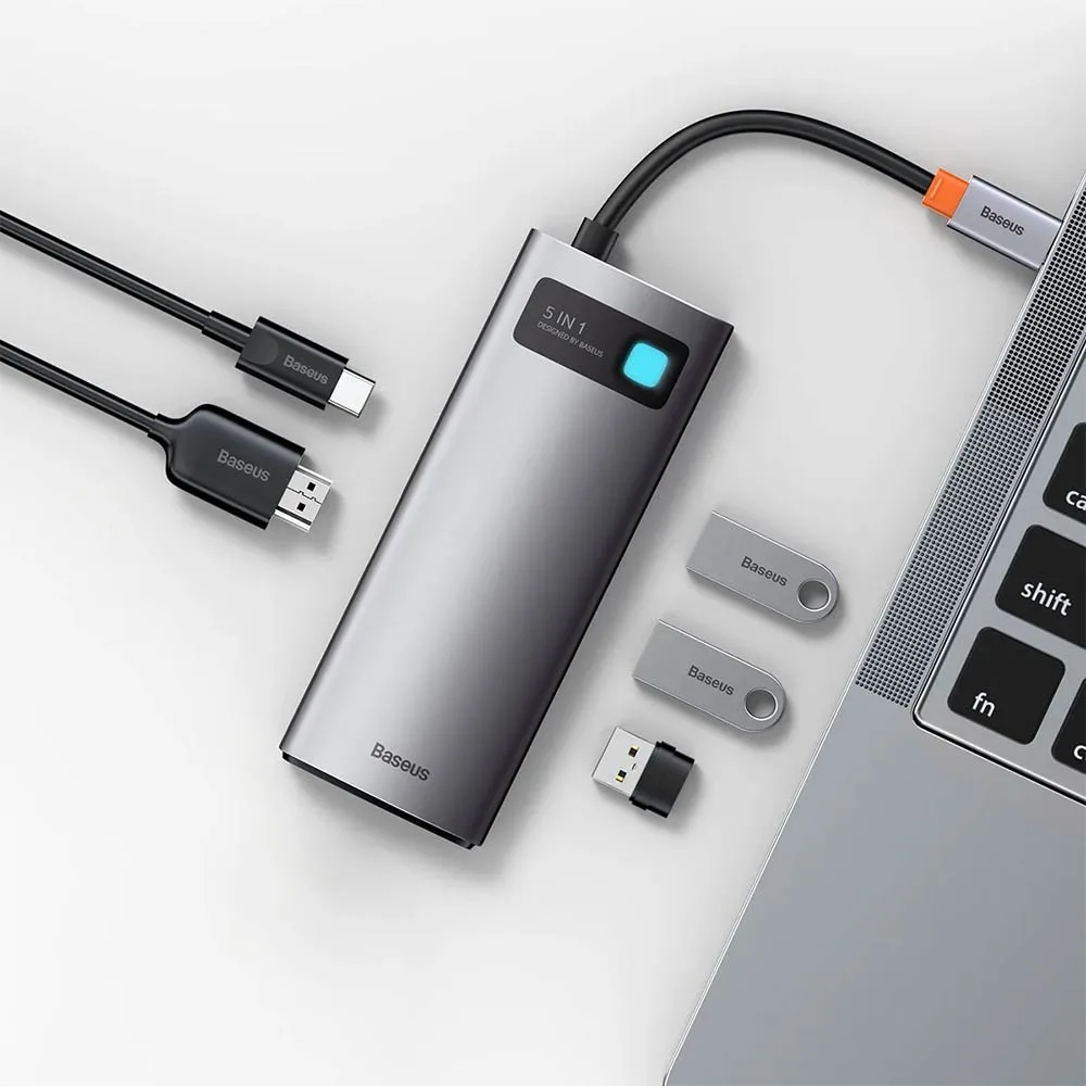 Hub Baseus 5 en 1 Type-C Argent — vue 2