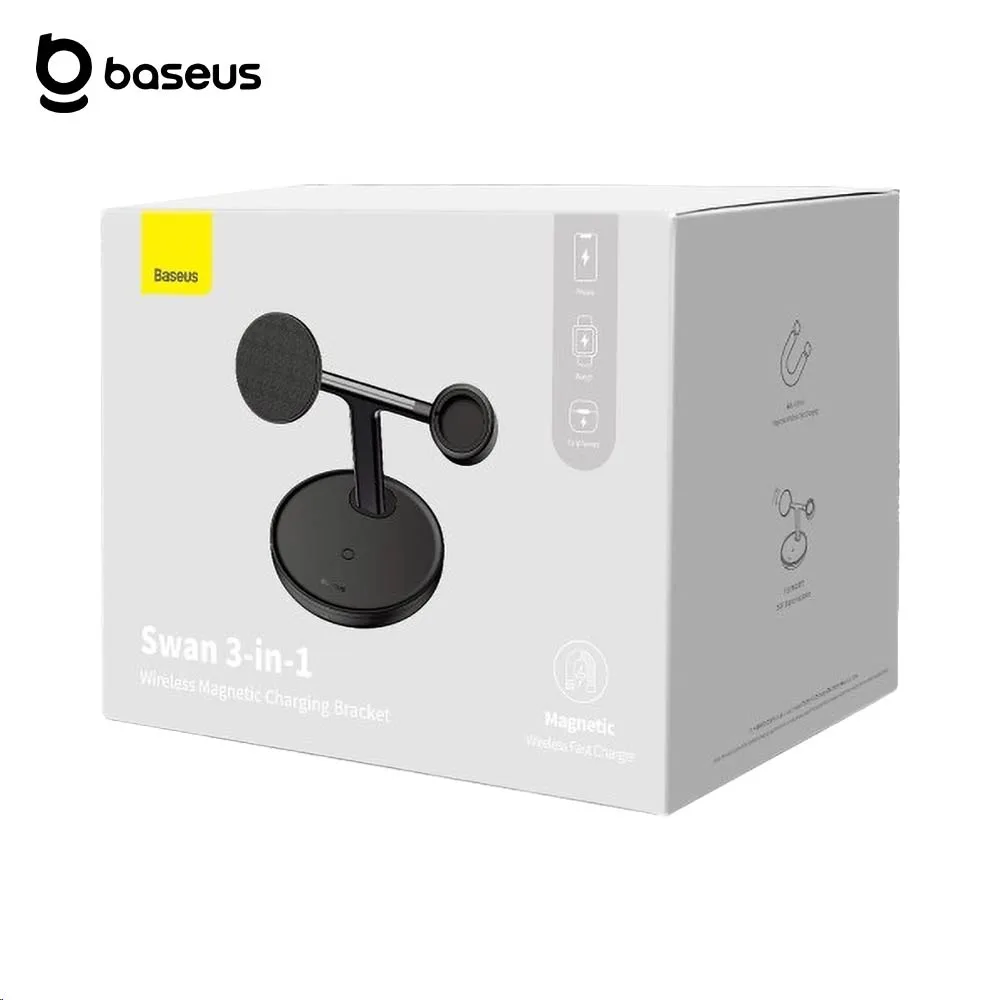 Station de Charge sans Fil Baseus 3 en 1 20W Noir — vue 3