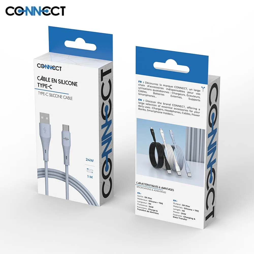 Câble Data USB vers USB-C CONNECT 24W (1m) Bleu — vue 3