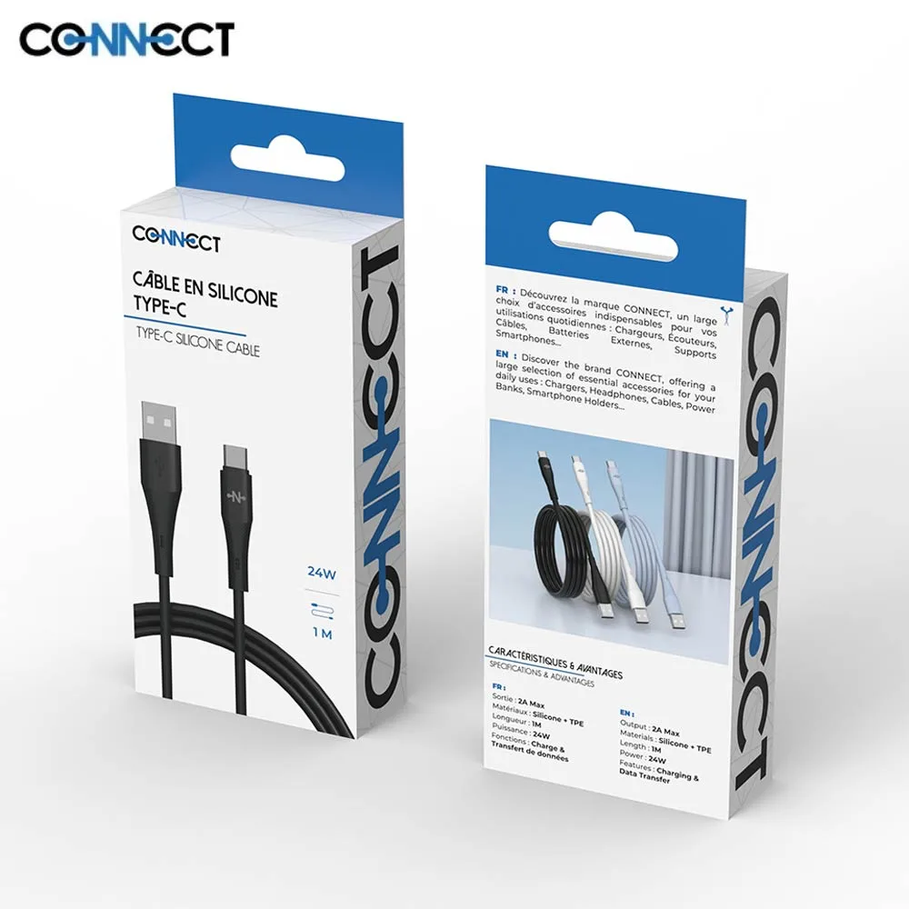 Câble Data USB vers USB-C CONNECT 24W (1m) Noir — vue 3