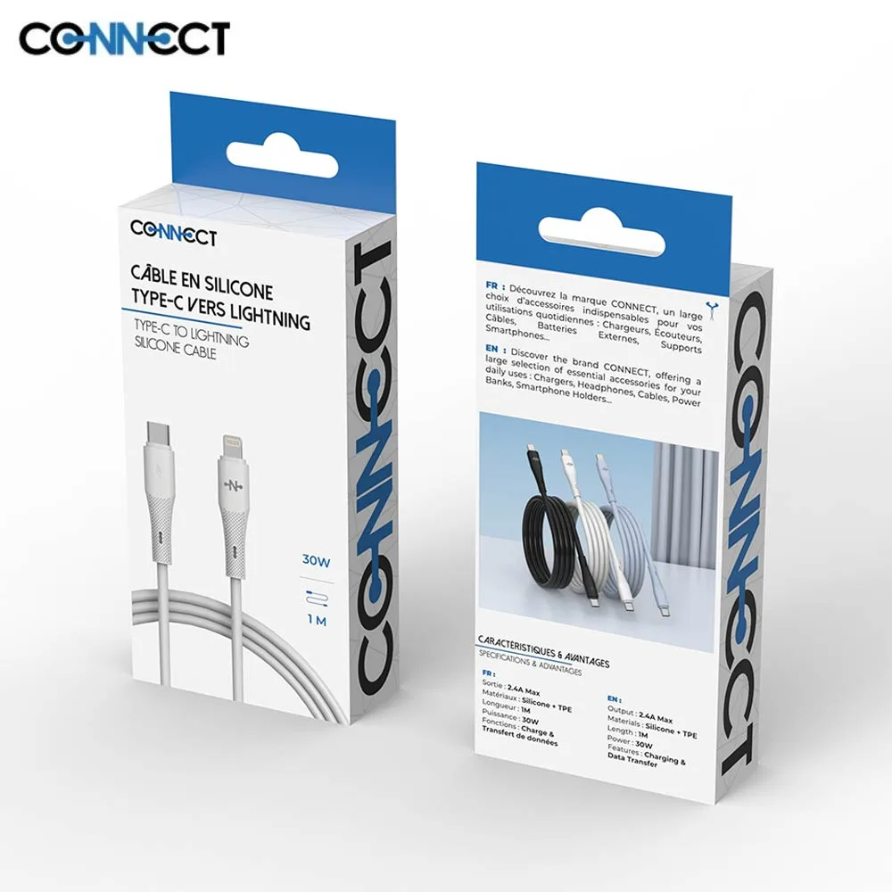 Câble Data USB-C vers Lightning CONNECT 30W (1m) Blanc — vue 3