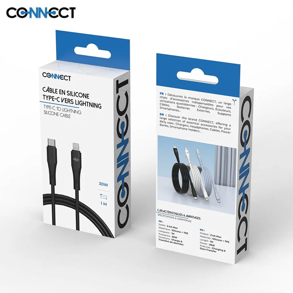 Câble Data USB-C vers Lightning CONNECT 30W (1m) Noir — vue 3