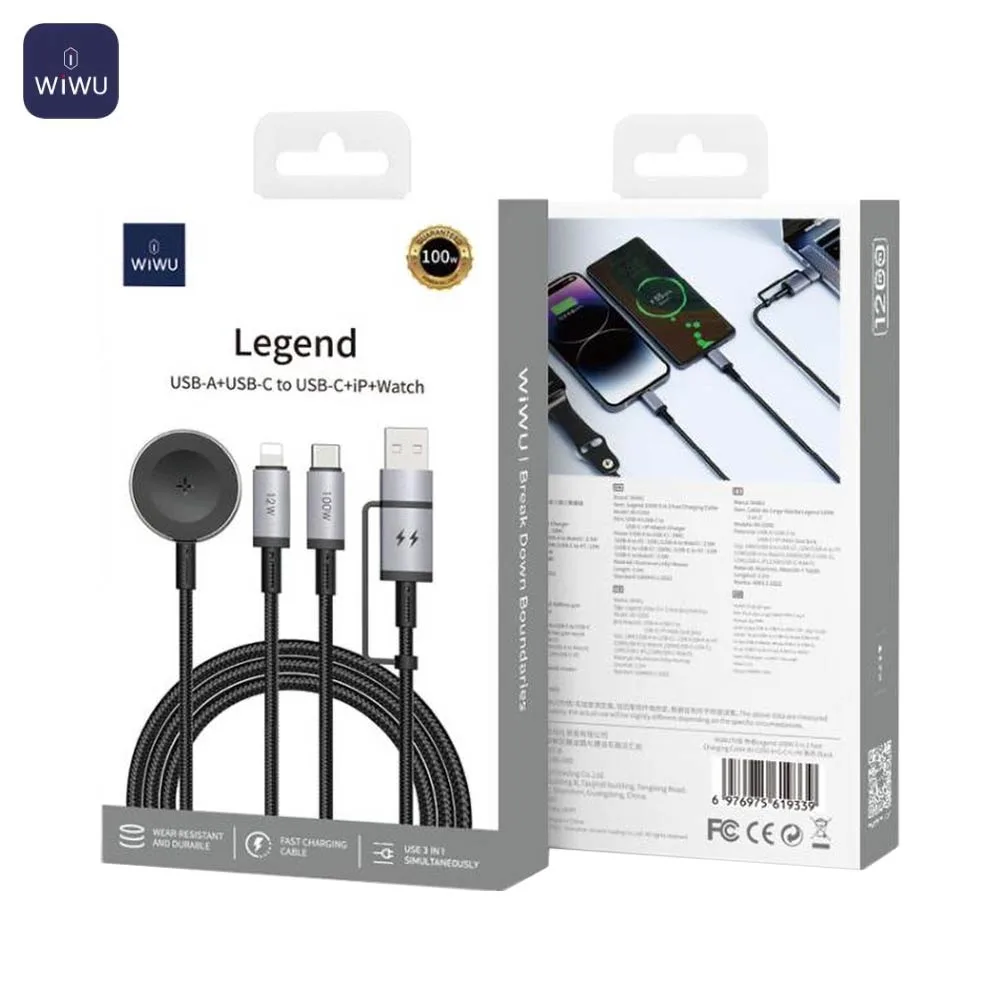 Câble de Charge Wiwu Wi-C050 Multifonction avec Charge pour Apple Watch 100W 1.2m Noir — vue 2