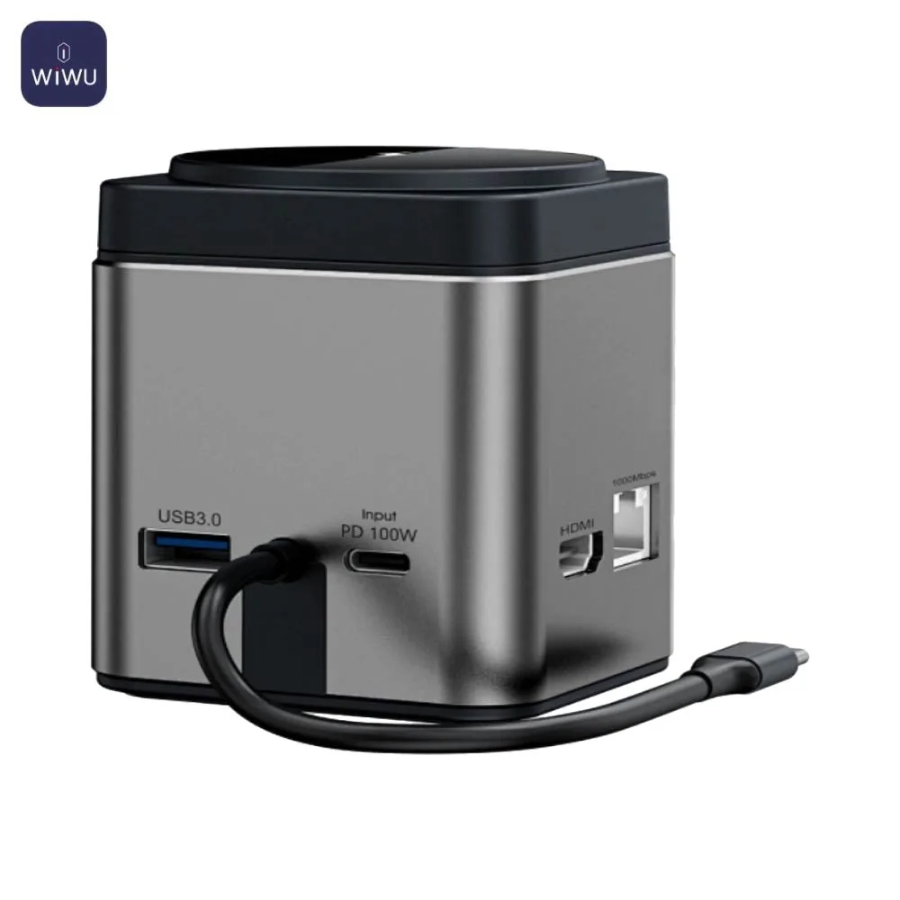 Station d'Acceuil Universelle Wiwu HUB Type-C 9 en 1 sans Fil et Charge Magnétique 100W Gris — vue 3