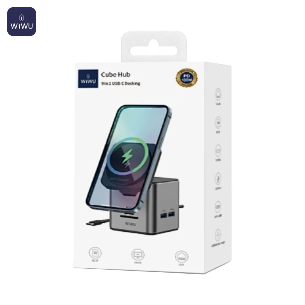 Station d'Acceuil Universelle Wiwu HUB Type-C 9 en 1 sans Fil et Charge Magnétique 100W Gris — vue 2