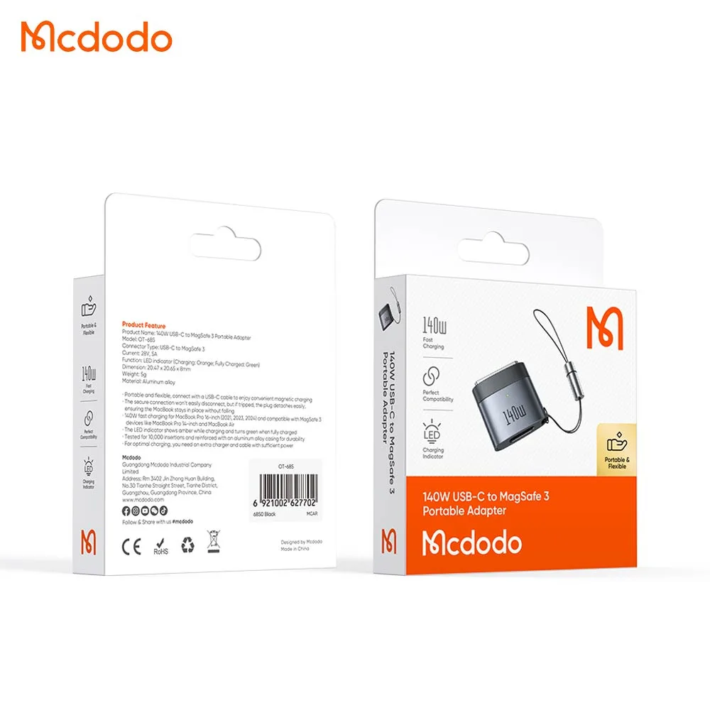 Adaptateur Universel Mcdodo Type-C vers MagSafe 3 140W Gris