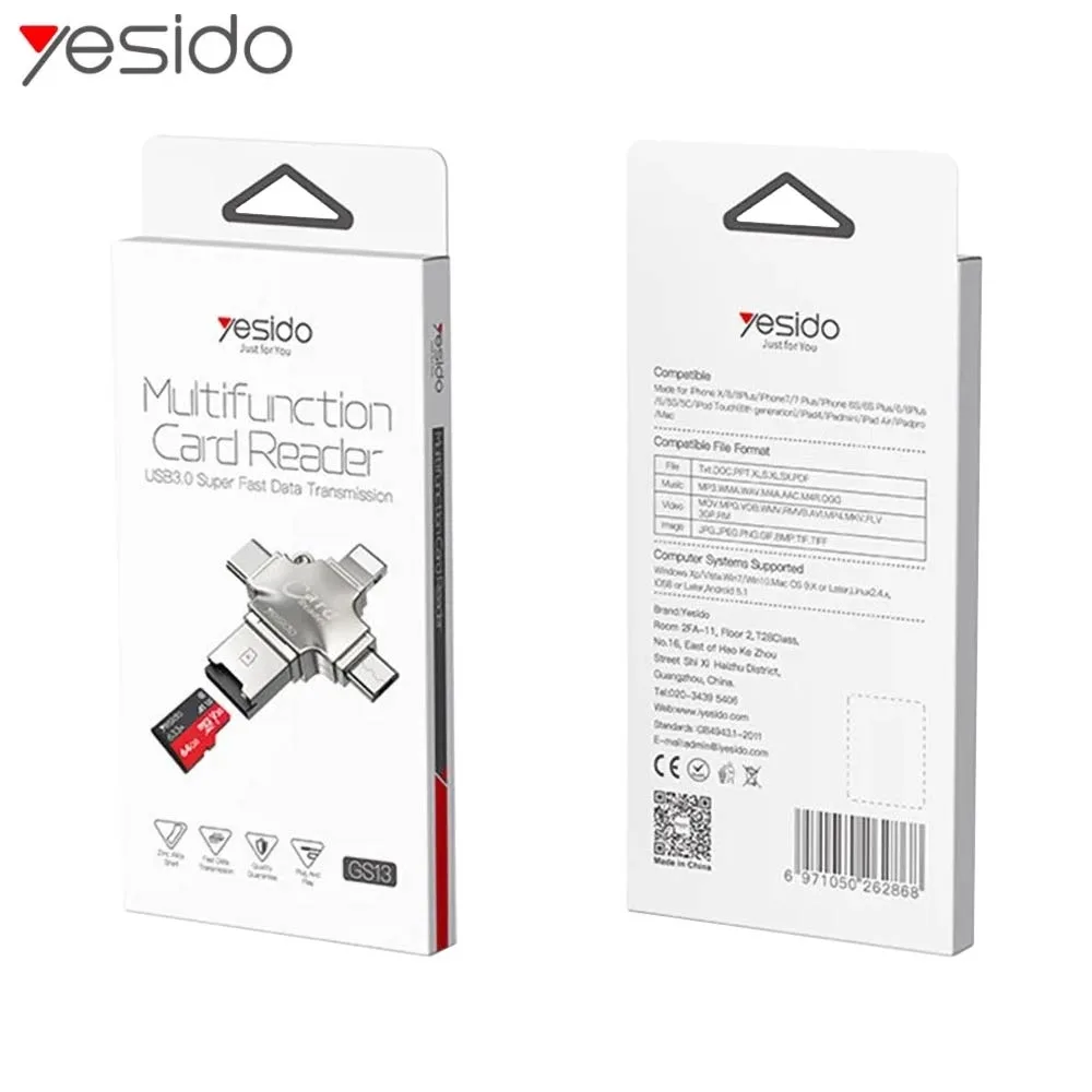 Lecteur de Carte Yesido GS13 Micro SD TF 3 en 1 Argent — vue 3
