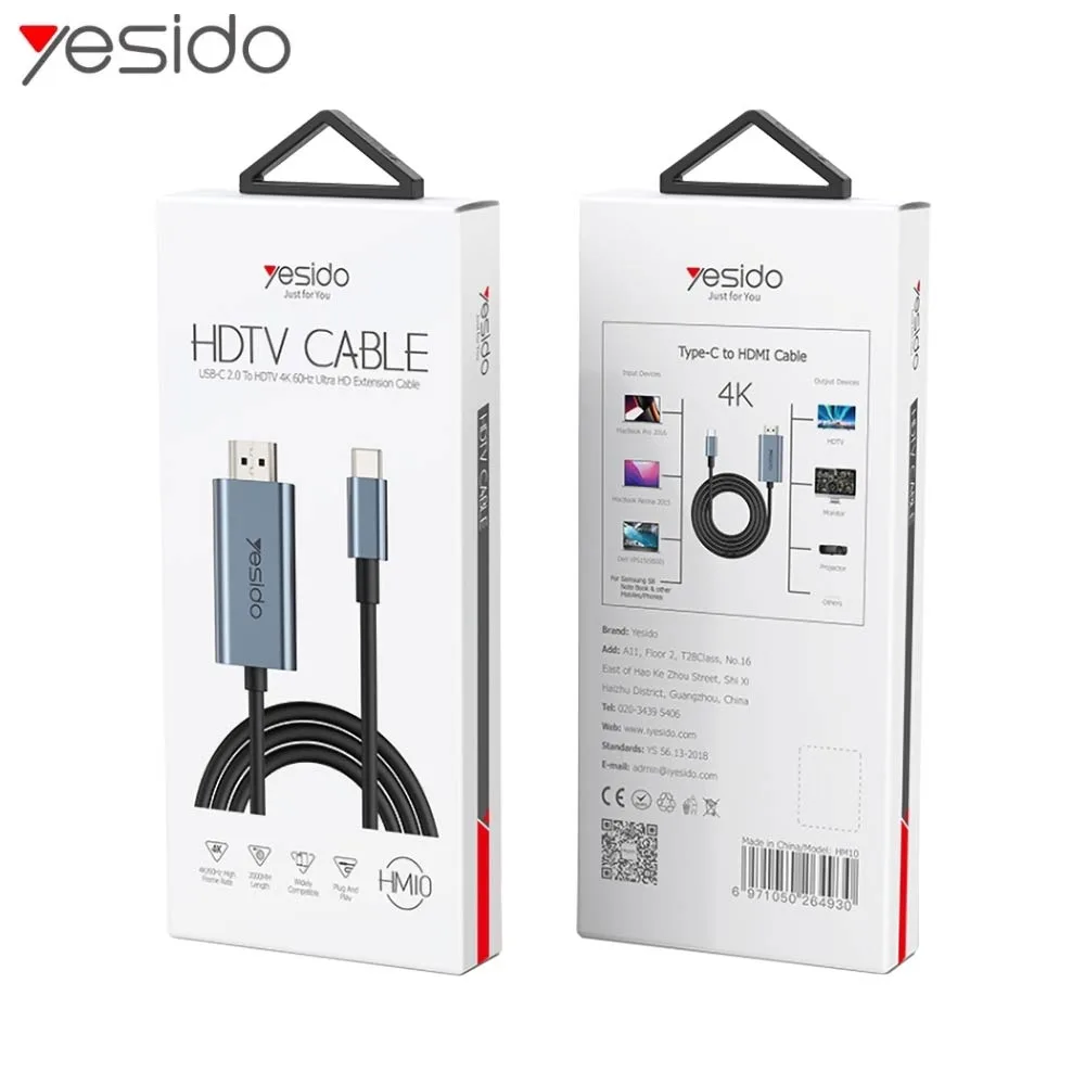 Câble USB-C vers HDMI Yesido HM10 4K 60Hz (2m) Noir — vue 2