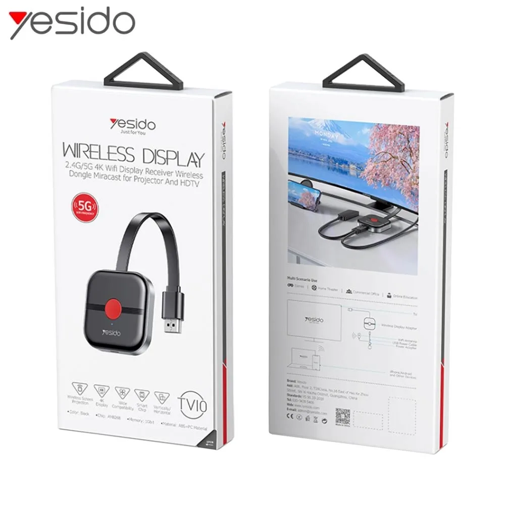 Récepteur d'Affichage Wifi Yesido TV10 5G 4K Dongle HDMI sans Fil Miracast pour Projecteur et TVHD Noir — vue 3