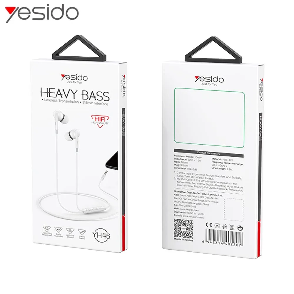 Écouteurs Filaires Jack 3.5mm Yesido YH46 Blanc — vue 3