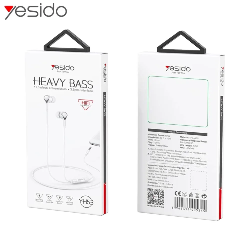 Écouteurs Filaires Jack 3.5mm Yesido YH53 Noir — vue 3