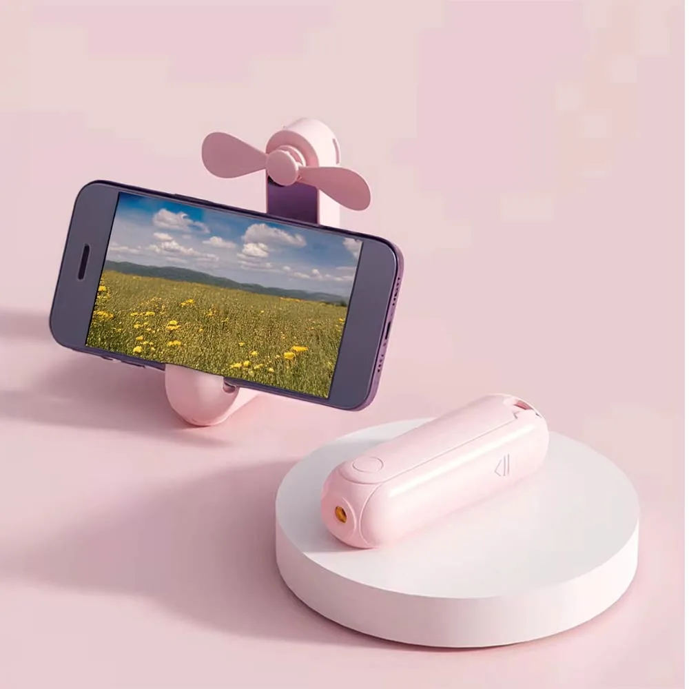 Batterie Externe Power Bank avec Mini Ventilateur et Support 2400mAh Rose
