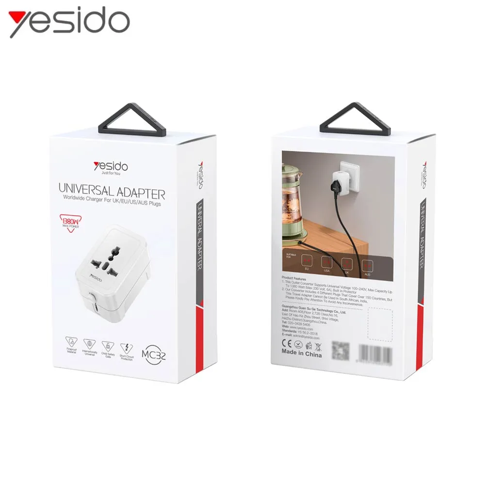 Adaptateur Secteur Universel Yesido MC32 Blanc — vue 2