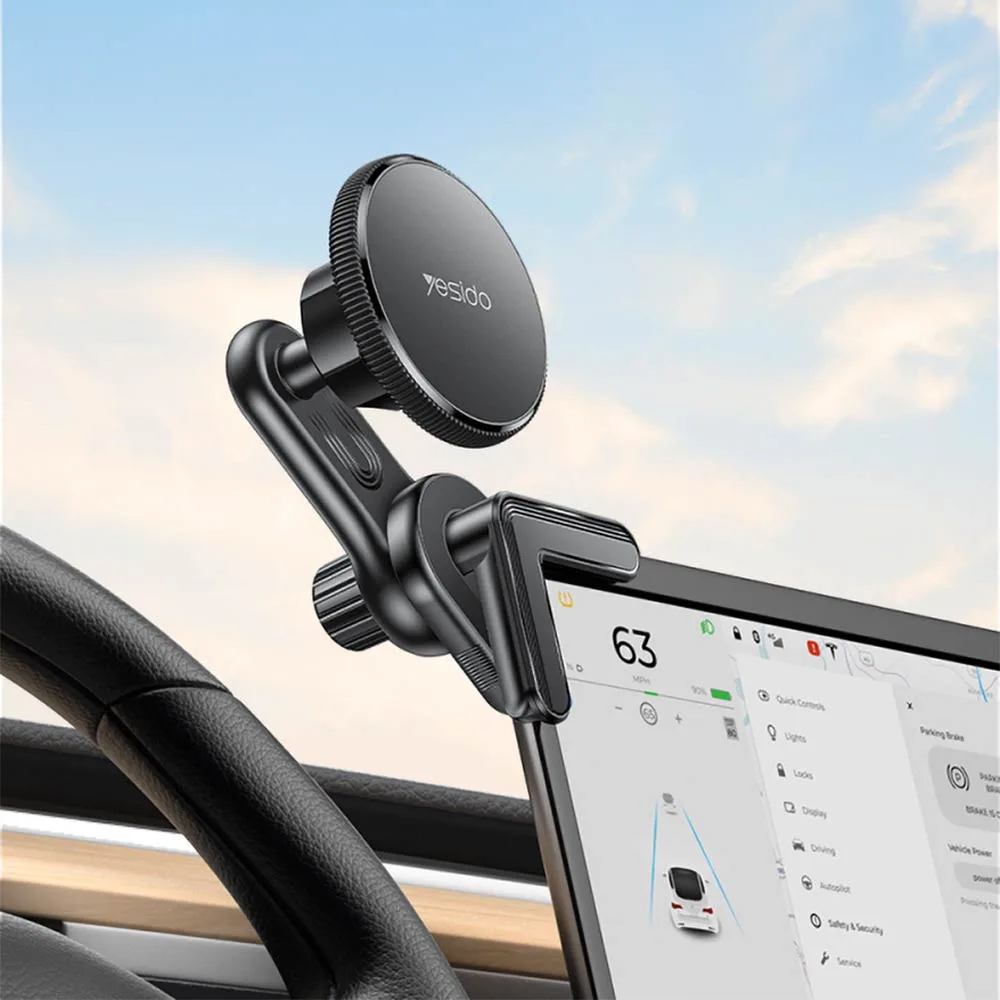 Support Smartphone Magnétique pour Voiture Yesido C213 Fixation sur Angle d'Écran Noir — vue 2