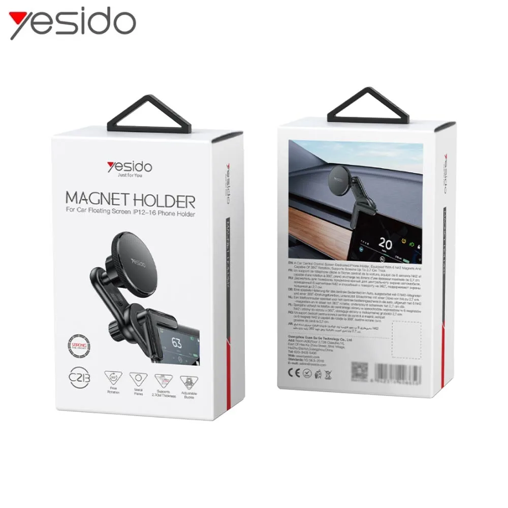 Support Smartphone Magnétique pour Voiture Yesido C213 Fixation sur Angle d'Écran Noir — vue 3
