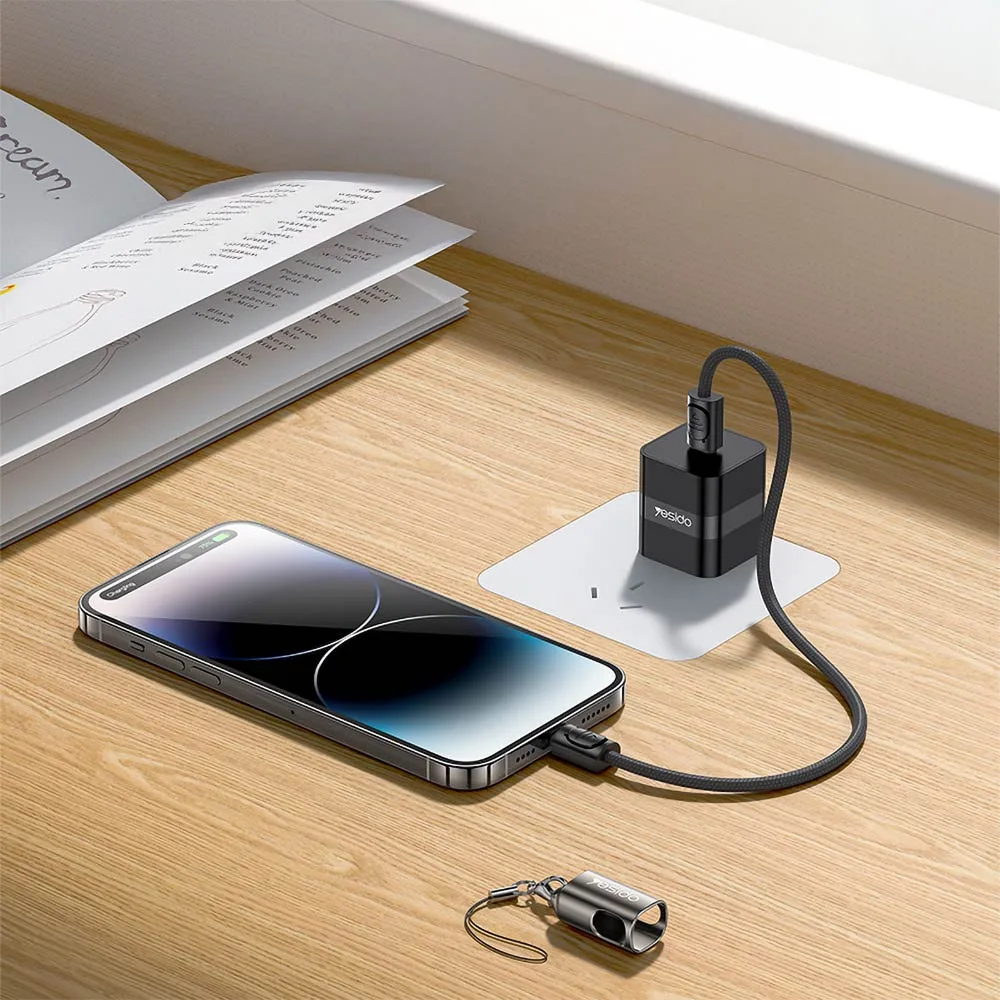 Câble Data USB-C vers Lightning Yesido CA178 Porte Clé Charge Rapide 27W Noir — vue 2