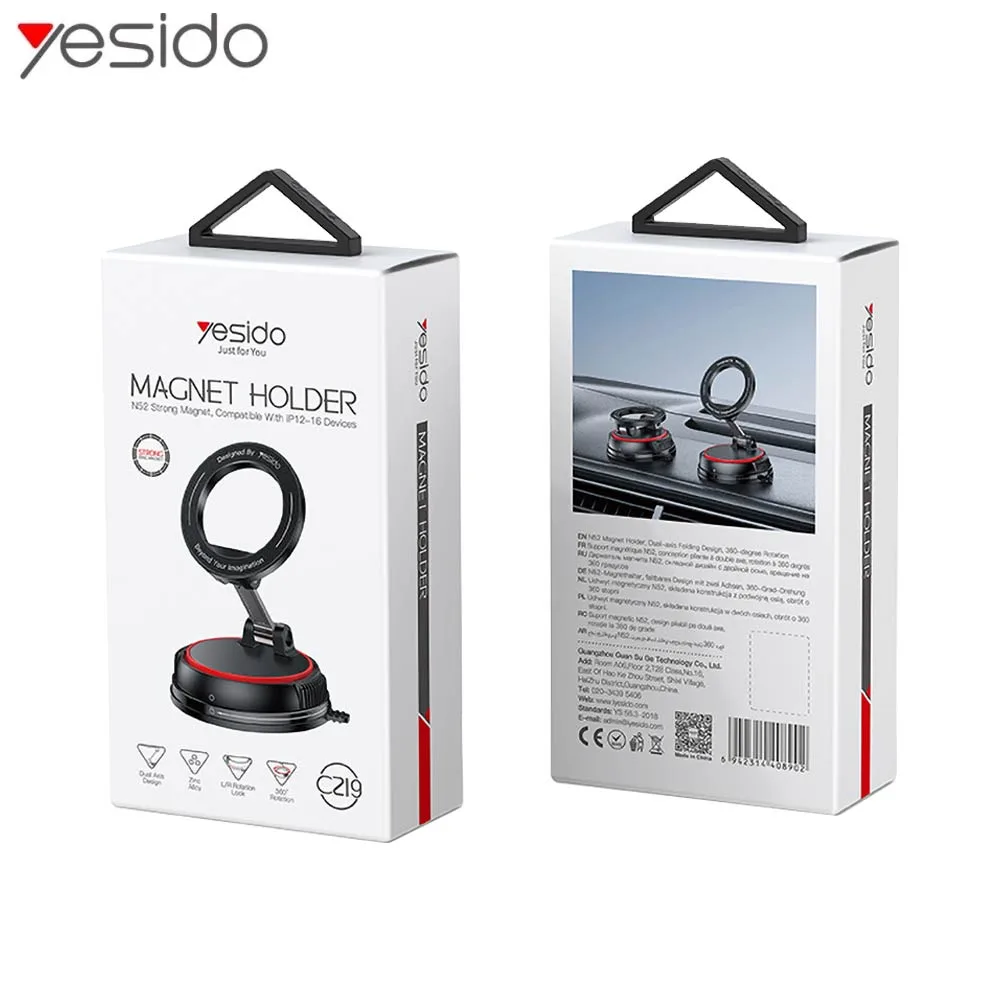Support Smartphone Magnétique pour Voiture Yesido C219 Fixation par Ventouse Noir — vue 3