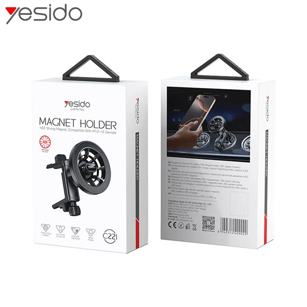 Support Smartphone Magnétique pour Voiture Yesido C221 pour Grille d'Aération Mercedes Noir — vue 3