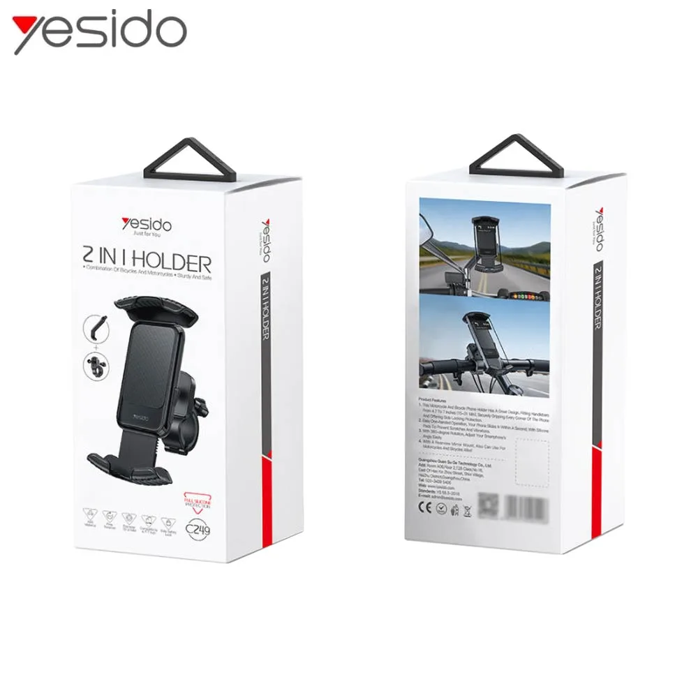 Support pour Smartphone Yesido C249 2 en 1 pour Vélo & Moto Noir — vue 3