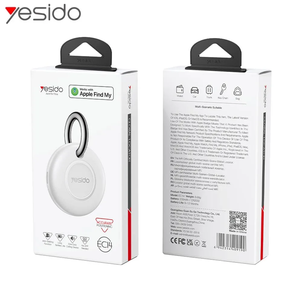 Traceur GPS Yesido EC14 avec Apple Find My Blanc — vue 3