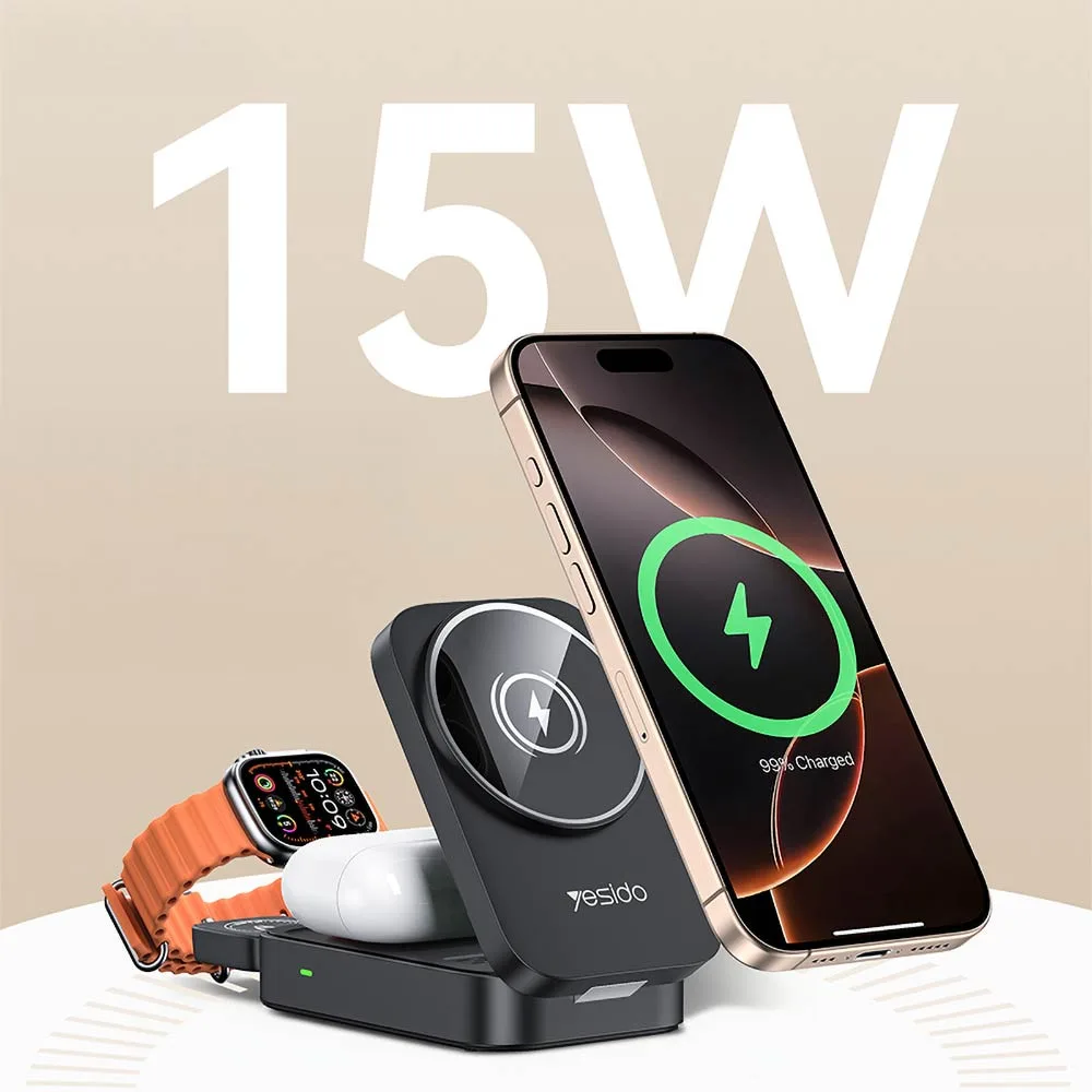 Support de Charge sans Fil pour Smartphone Yesido DS27 3 en 1 Noir — vue 2
