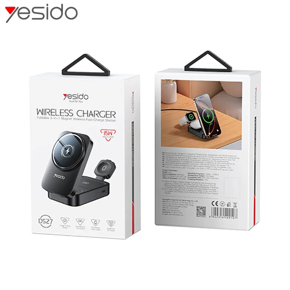 Support de Charge sans Fil pour Smartphone Yesido DS27 3 en 1 Noir — vue 3