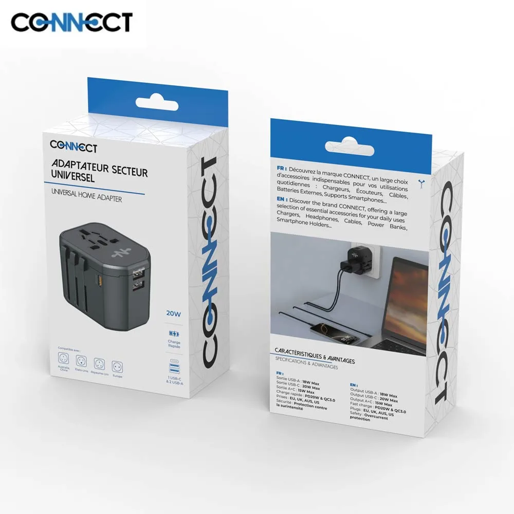 Adaptateur Secteur Universel CONNECT 20W 4 en 1 Noir — vue 3