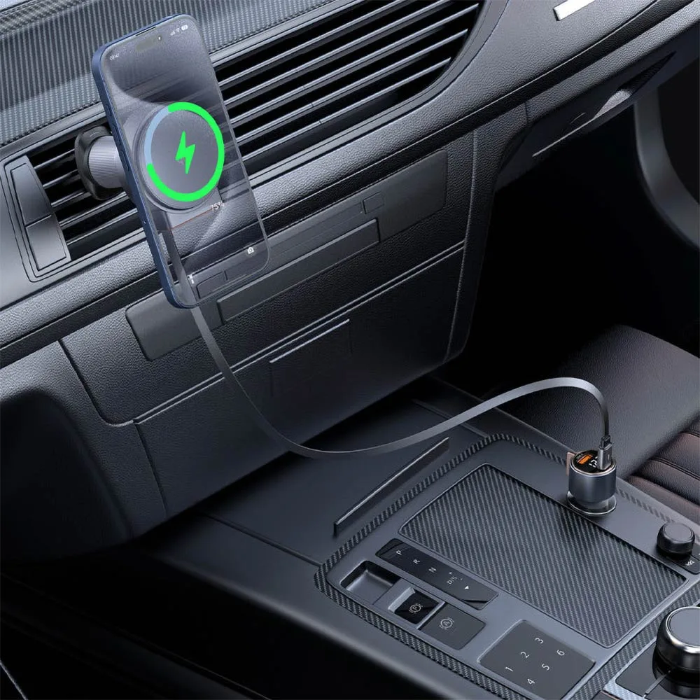 Support Smartphone Chargeur à Induction pour Voiture Mcdodo Qi2 (avec Câble Rétractable Type-C) 15W Noir — vue 3