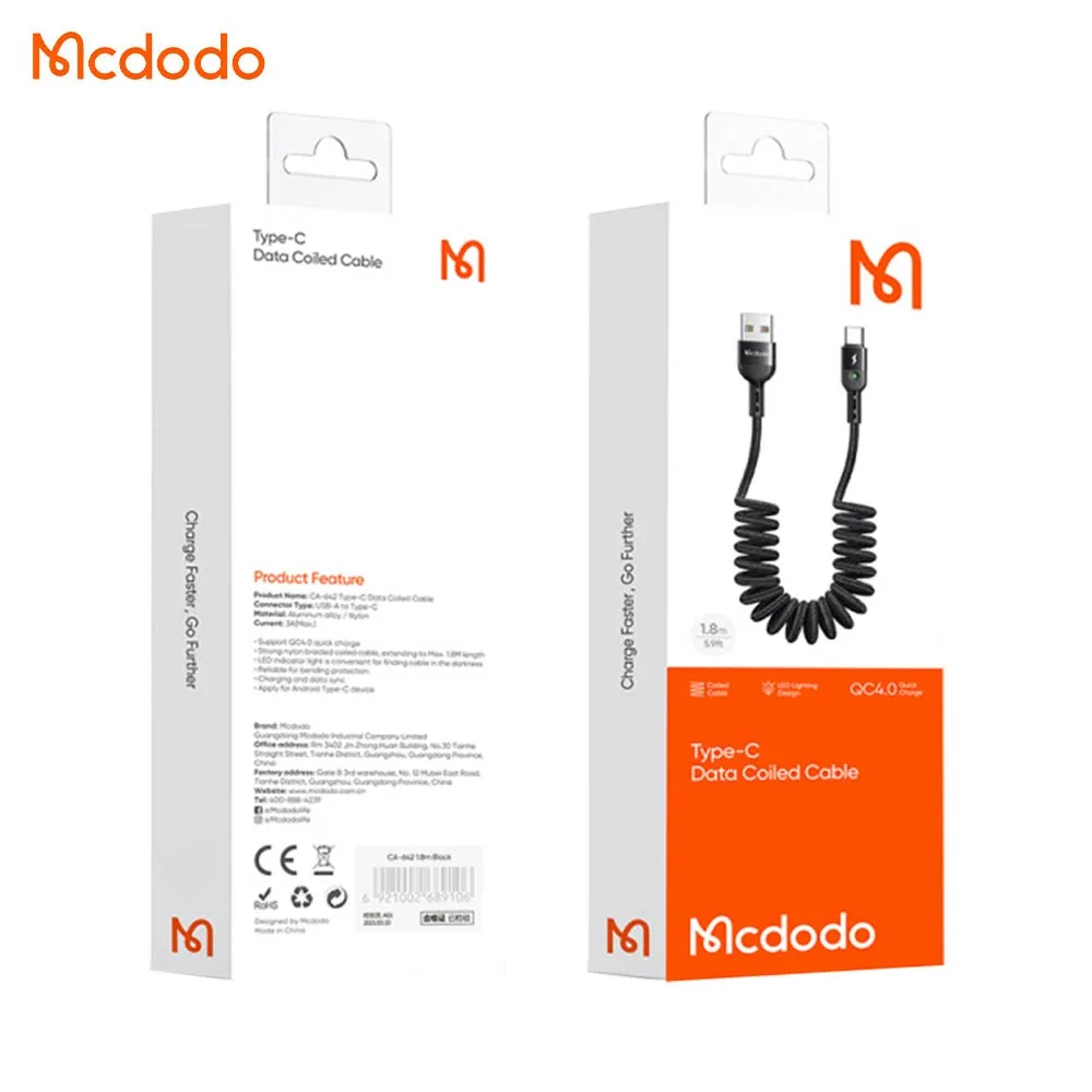 Câble Data USB vers USB-C Mcdodo (avec LED) 1.8m Noir — vue 4