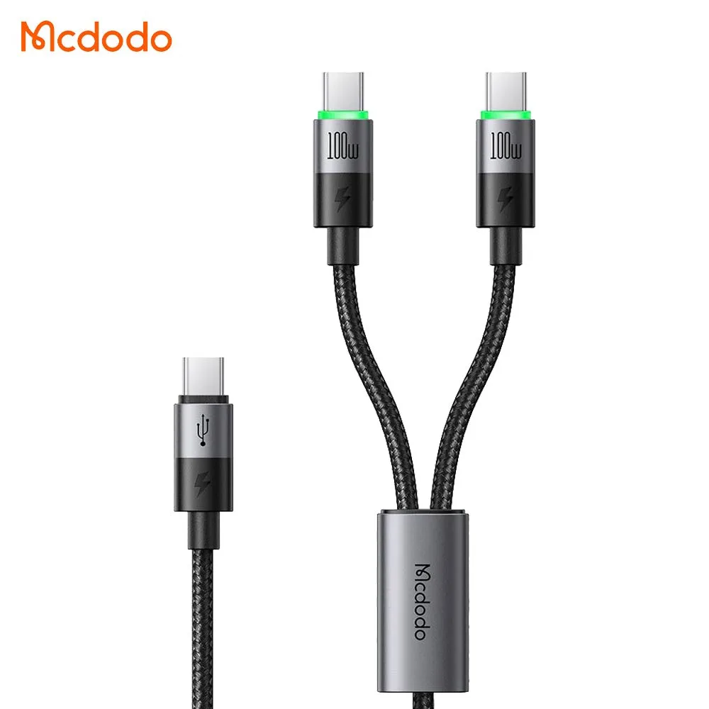 Câble Data Multi Mcdodo 2 in 1 (Type-C vers double Type-C) 100W 1.5m Noir
