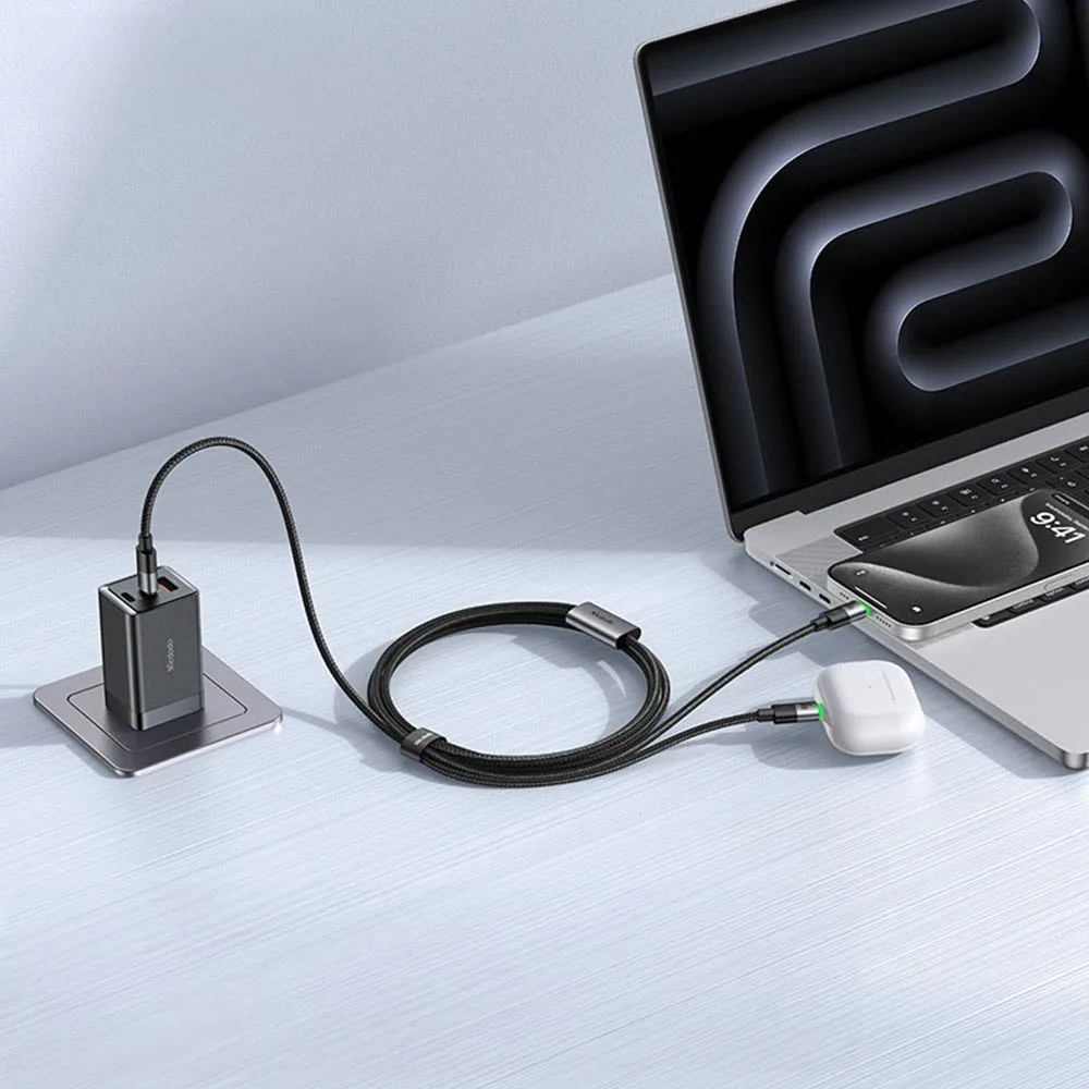 Câble Data Multi Mcdodo 2 in 1 (Type-C vers double Type-C) 100W 1.5m Noir — vue 3