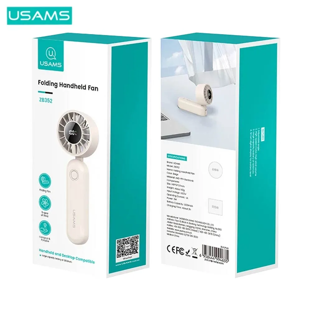 Mini Ventilateur Portable Usams ZB352 Pliable à Affichage Numérique 1200mAh Noir — vue 4