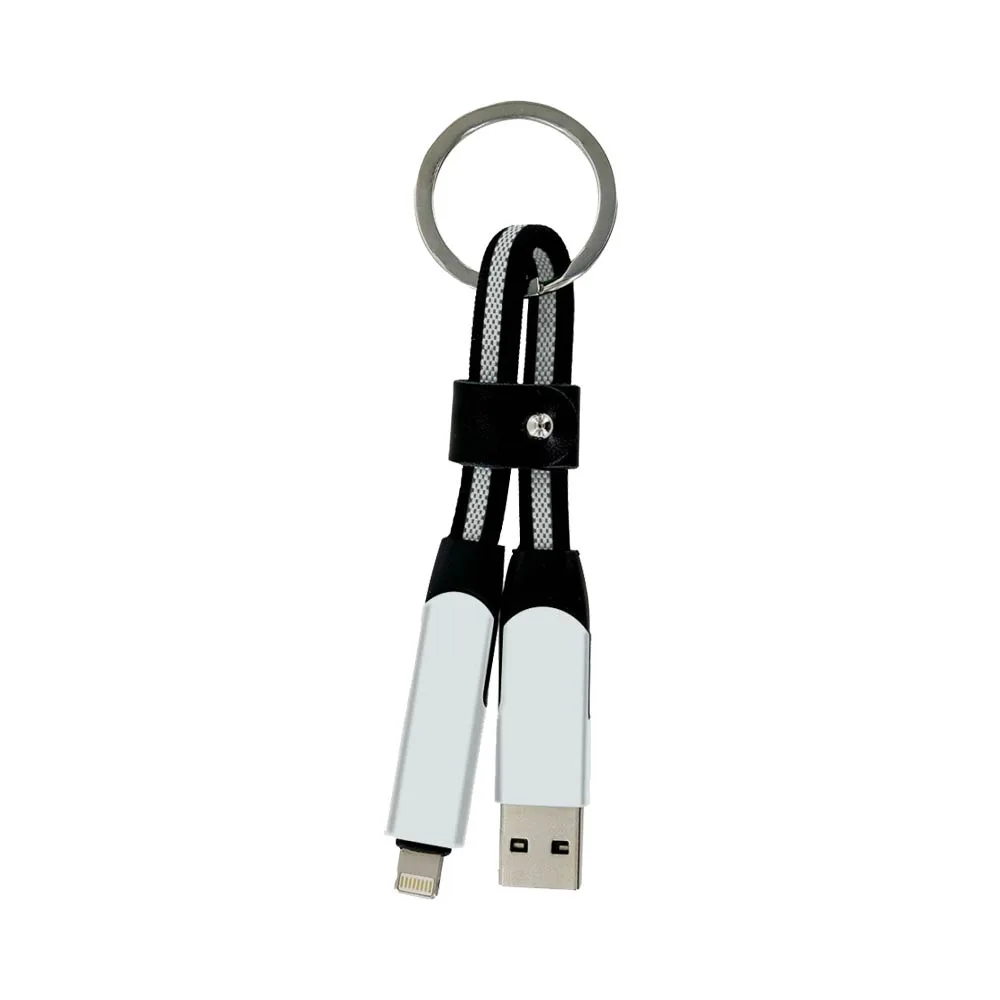 Porte-Clés Multi-Câbles 5 en 1 (Lightning + 2x Type-C + USB-A) Argent