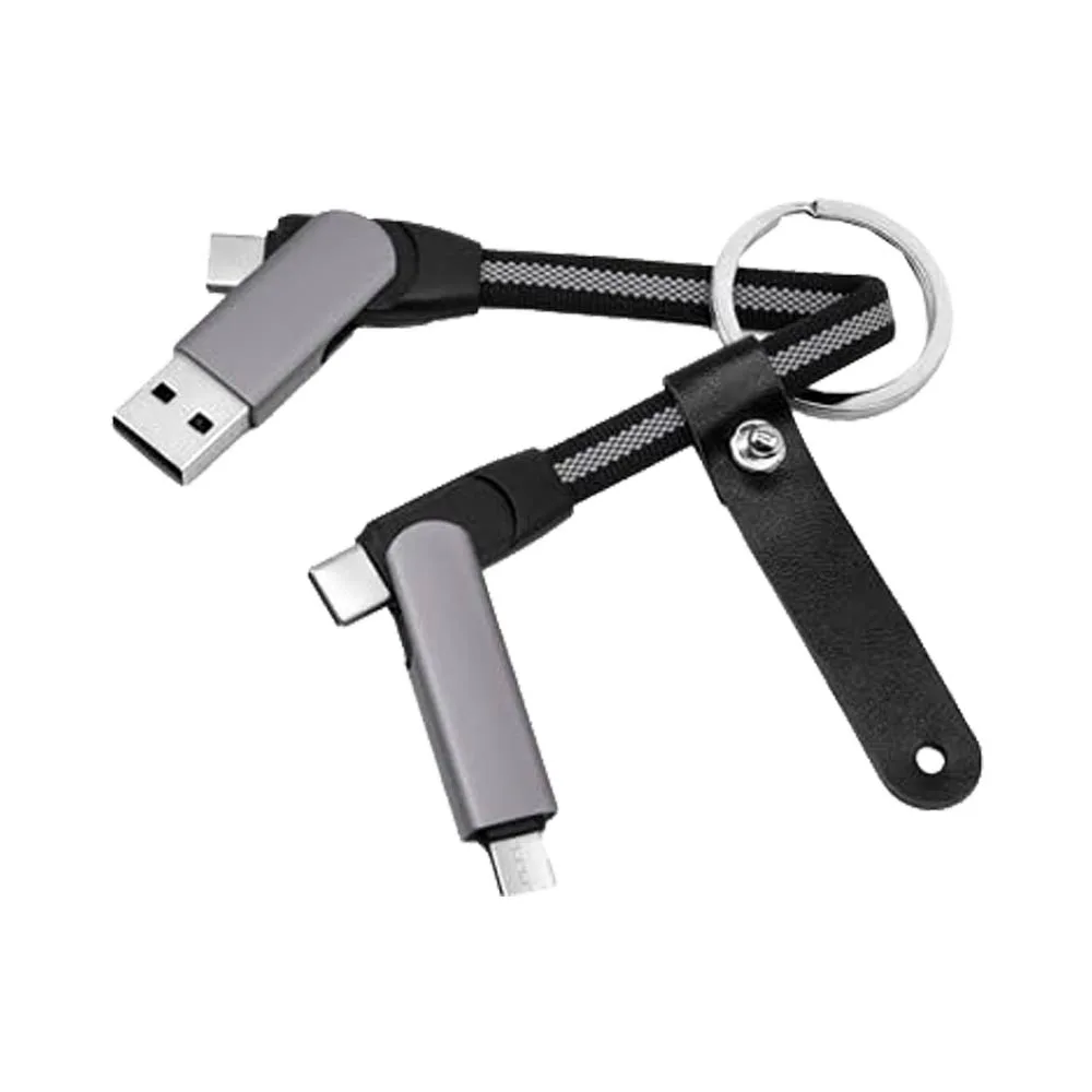 Porte-Clés Multi-Câbles 5 en 1 (Lightning + 2x Type-C + USB-A) Gris — vue 2