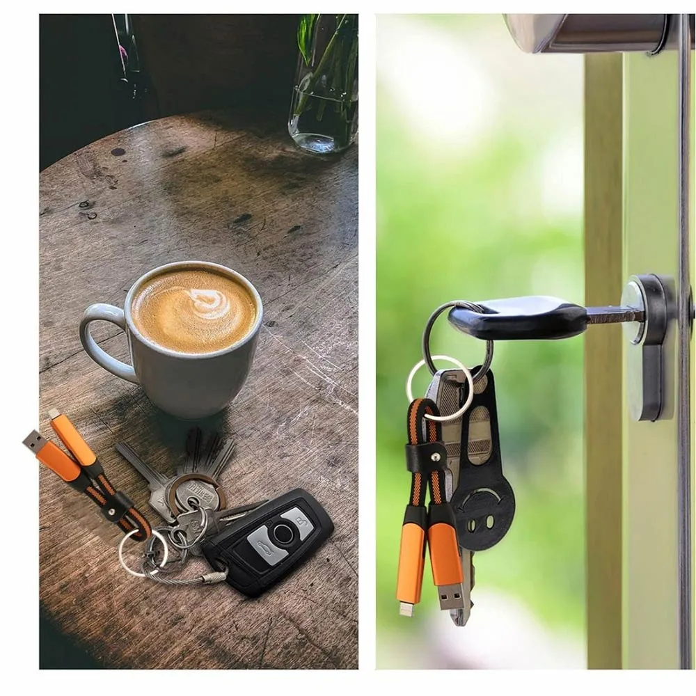 Porte-Clés Multi-Câbles 5 en 1 (Lightning + 2x Type-C + USB-A) Gris — vue 4