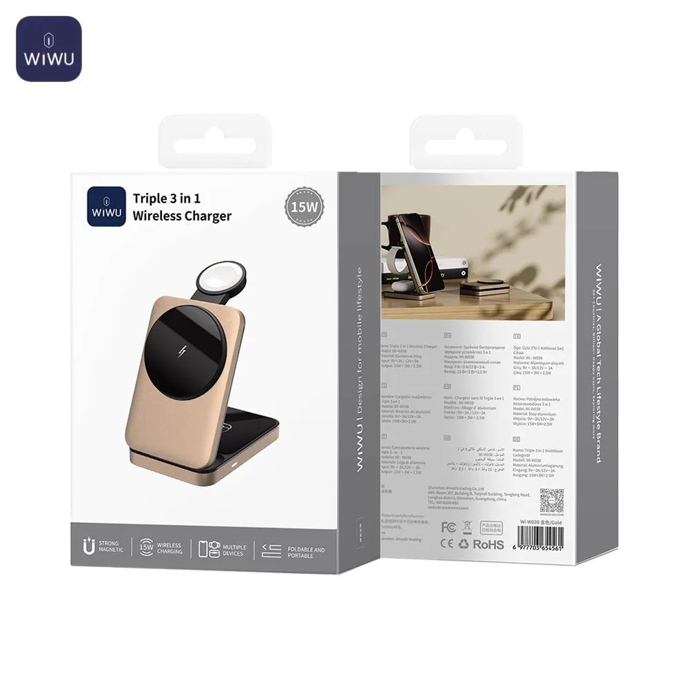 Station de Charge sans Fil Wiwu Wi-W038 3 en 1 OR — vue 4