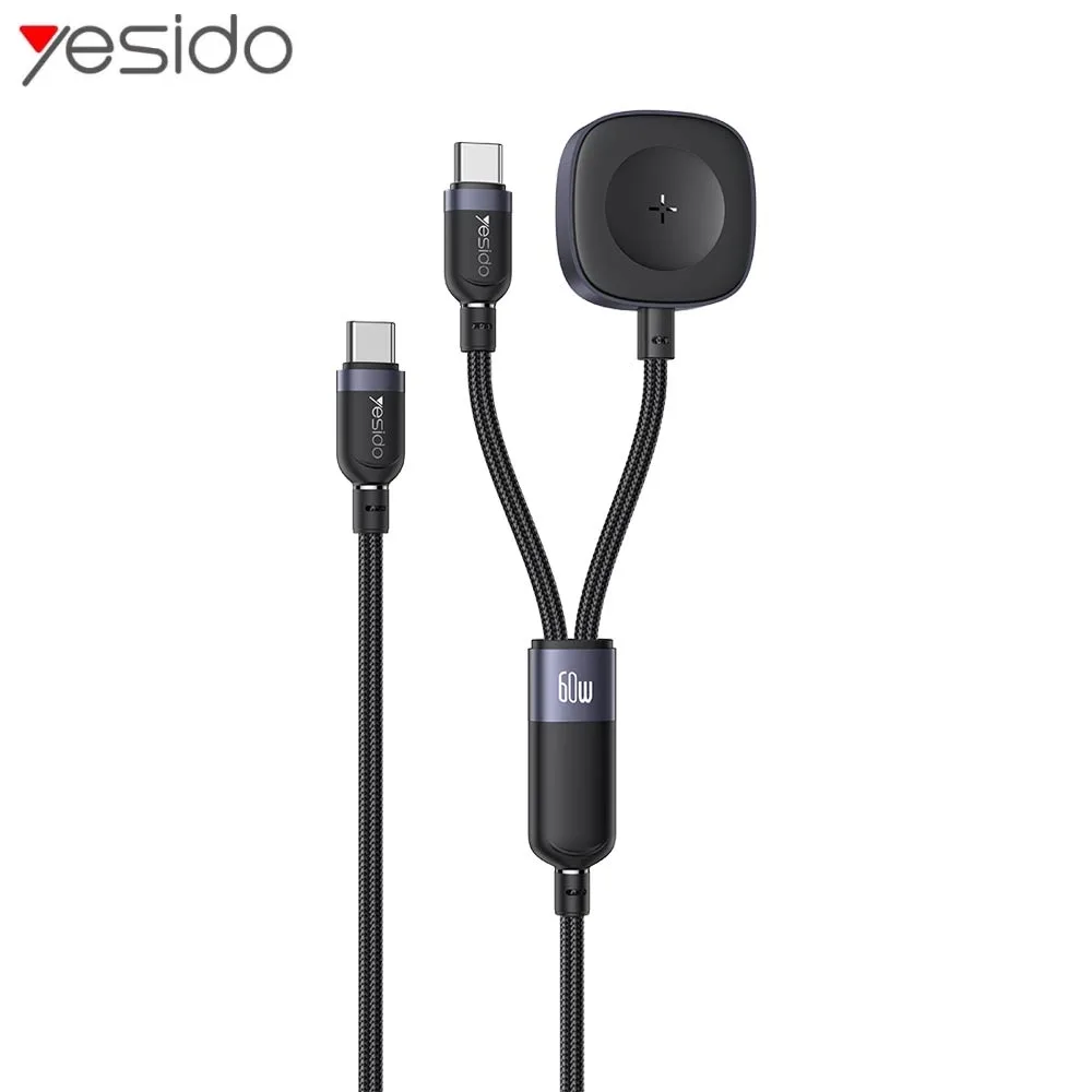 Câble de Charge Yesido CA136C Type-C vers Type-C + Pad de Charge pour Montre Connectée Noir