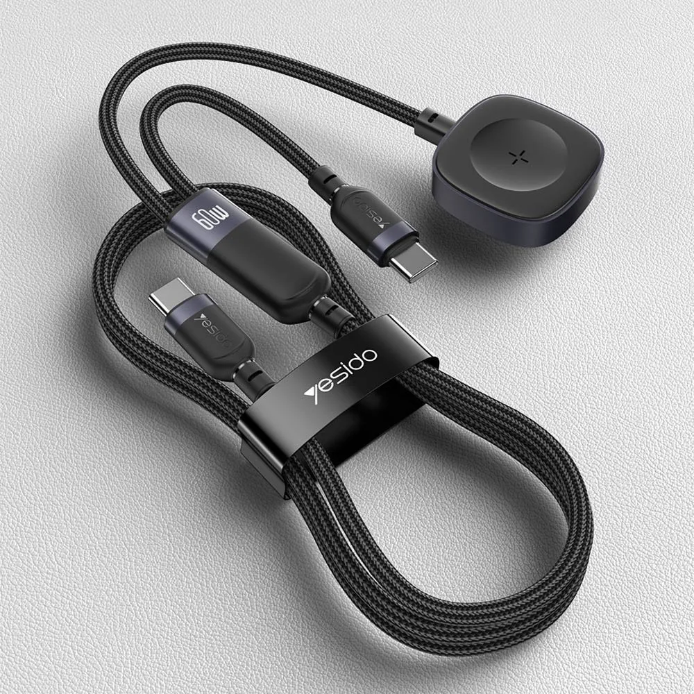 Câble de Charge Yesido CA136C Type-C vers Type-C + Pad de Charge pour Montre Connectée Noir — vue 2