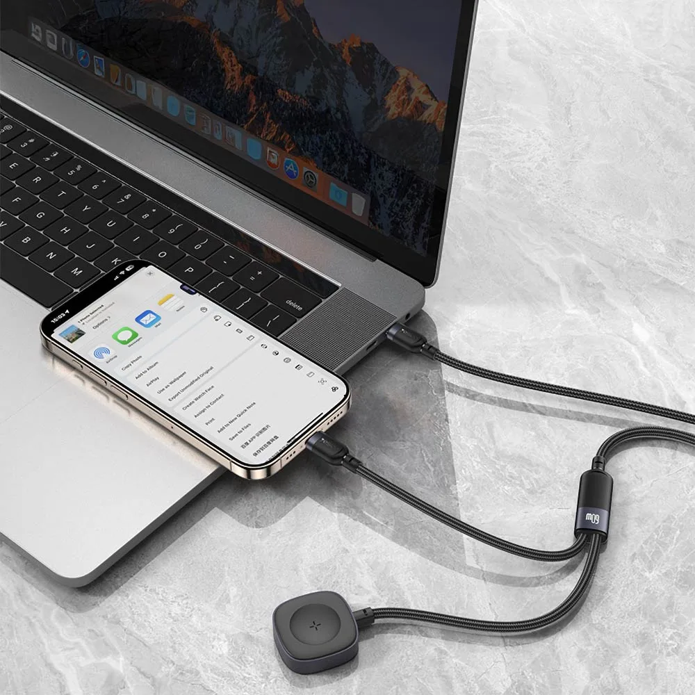 Câble de Charge Yesido CA136C Type-C vers Type-C + Pad de Charge pour Montre Connectée Noir — vue 3