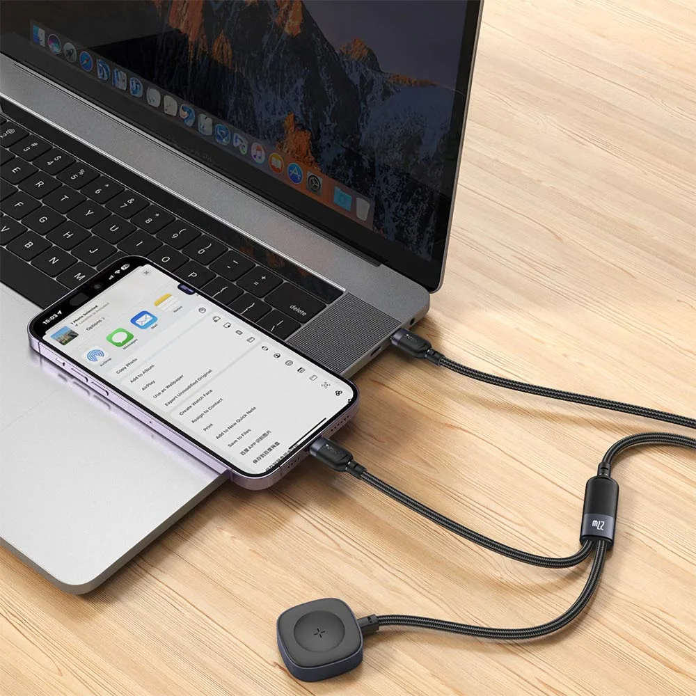 Câble de Charge Yesido CA136L Type-C vers Lightning + Pad de Charge pour Montre Connectée Noir — vue 3