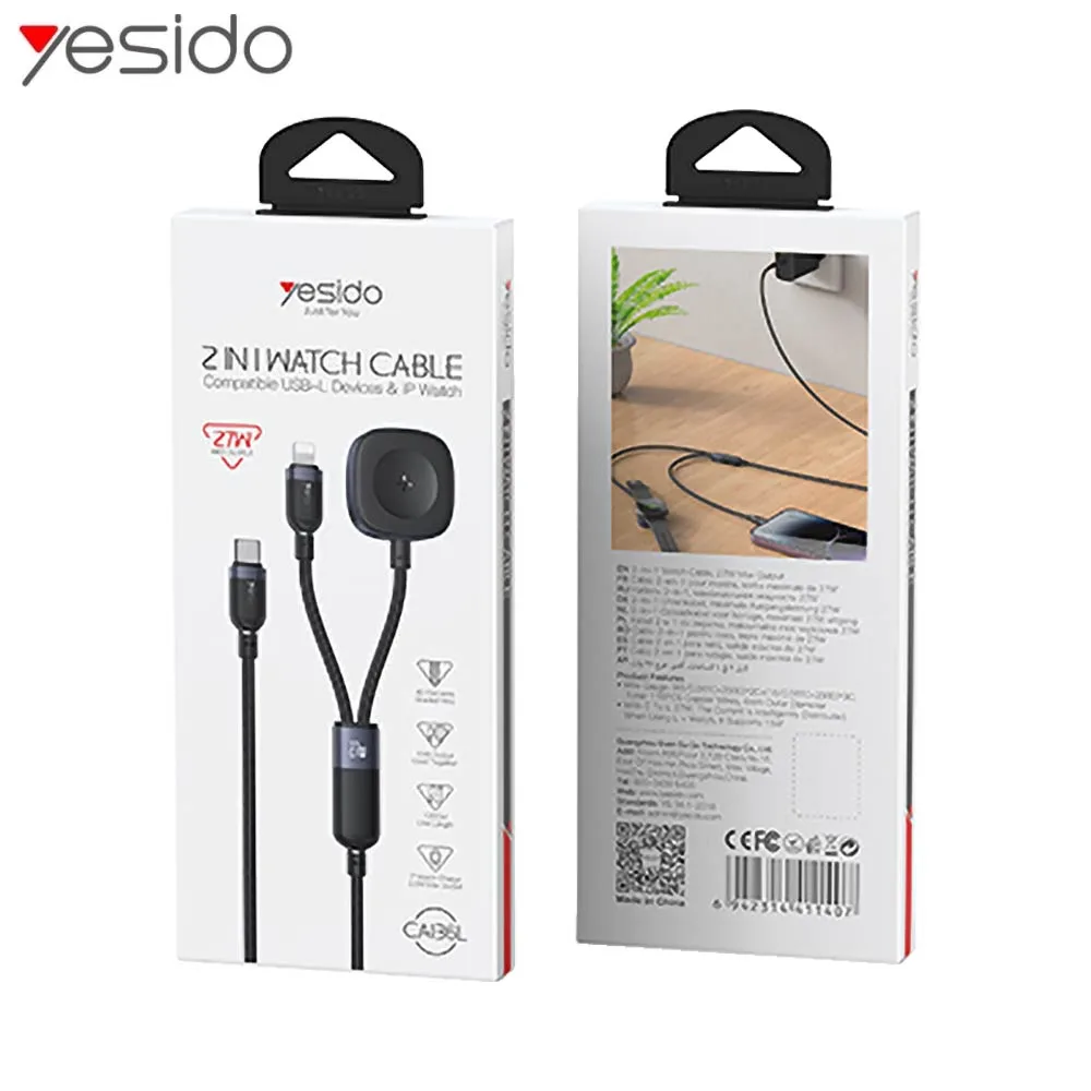 Câble de Charge Yesido CA136L Type-C vers Lightning + Pad de Charge pour Montre Connectée Noir — vue 4
