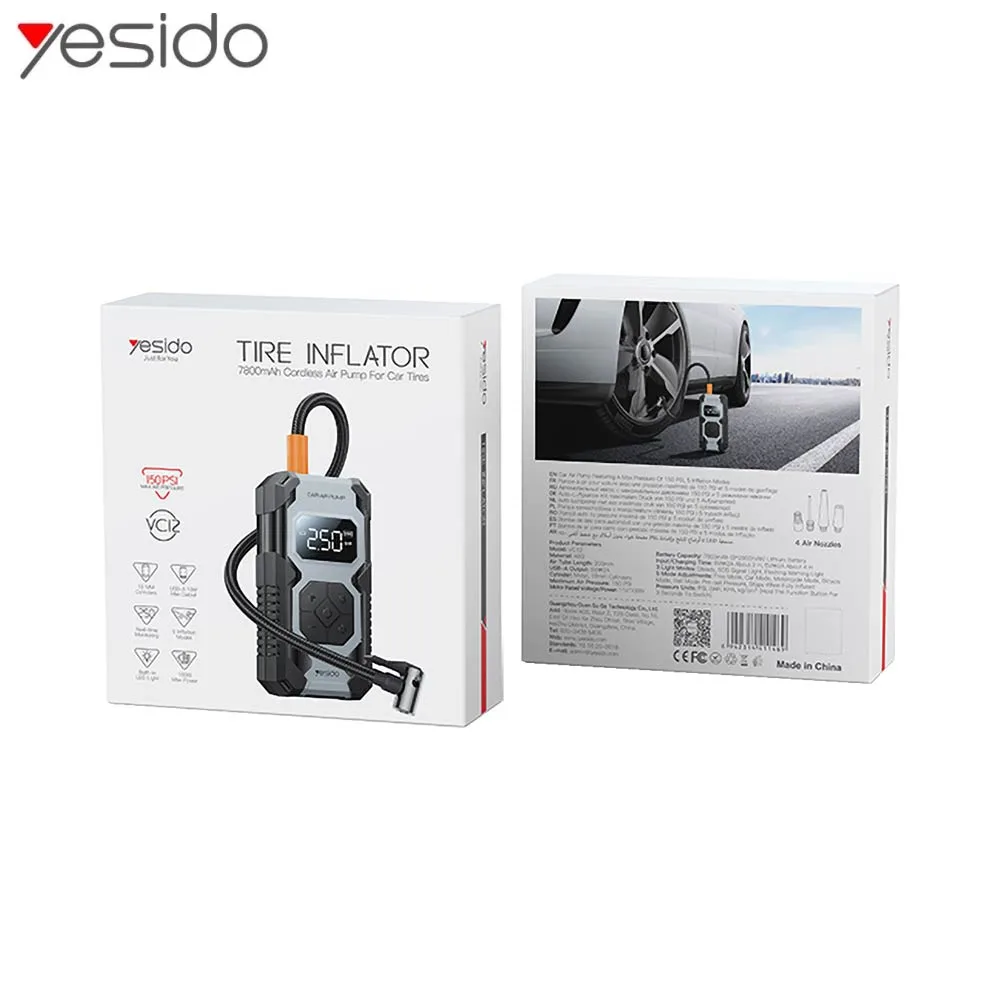 Mini Pompe Électrique Yesido VC12 7800mAh Noir — vue 4