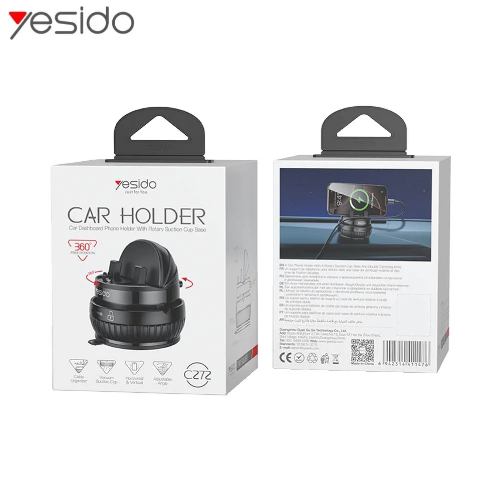 Support Smartphone Yesido C272 Rotation 360° (avec Fixation Ventouse) Noir — vue 4