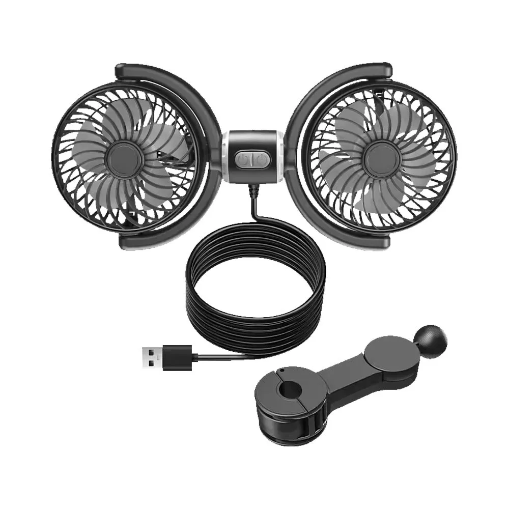 Ventilateur pour Voiture Double avec Fixation pour Sièges Arrière Noir