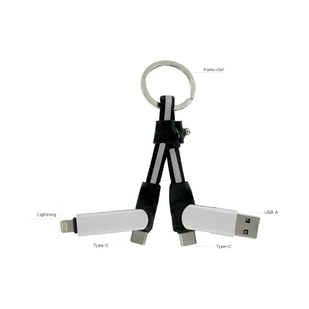 Porte-Clés Multi-Câbles 5 en 1 (Lightning + 2x Type-C + USB-A) Argent — vue 2