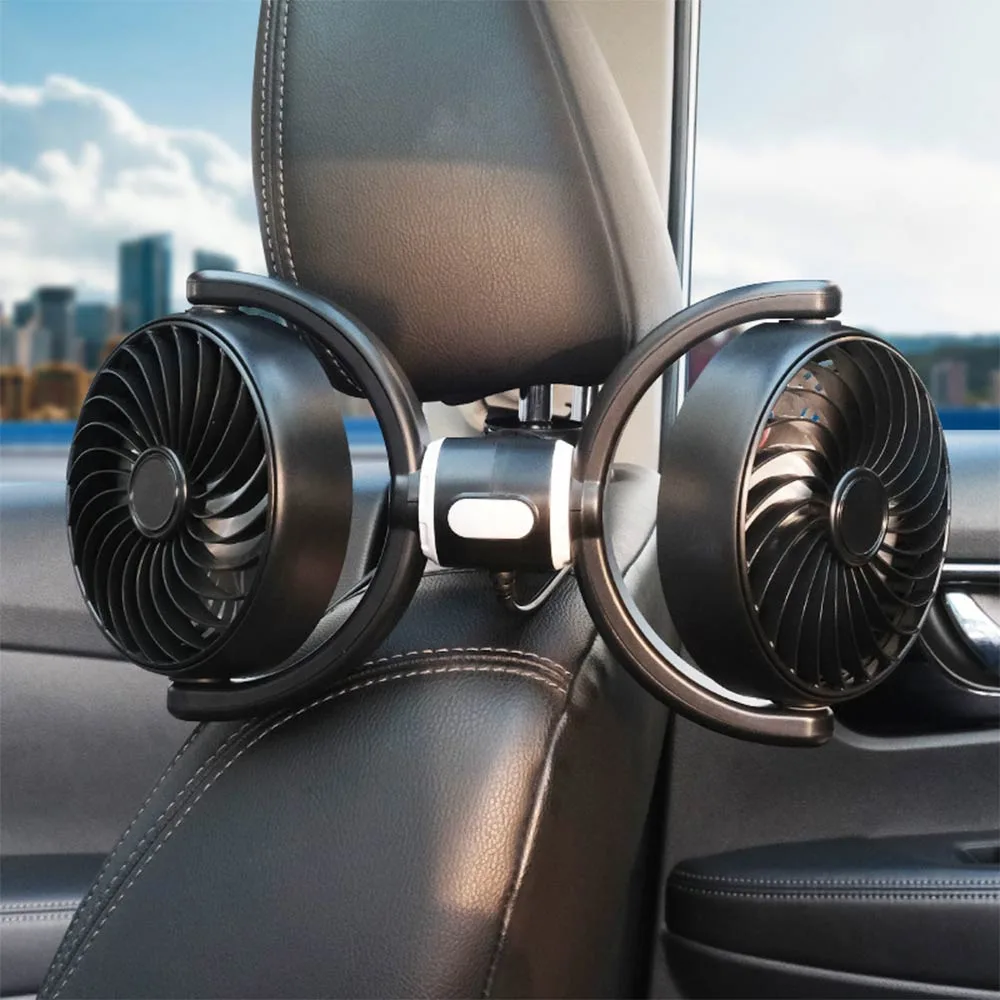 Ventilateur pour Voiture Double avec Fixation pour Sièges Arrière Noir — vue 3