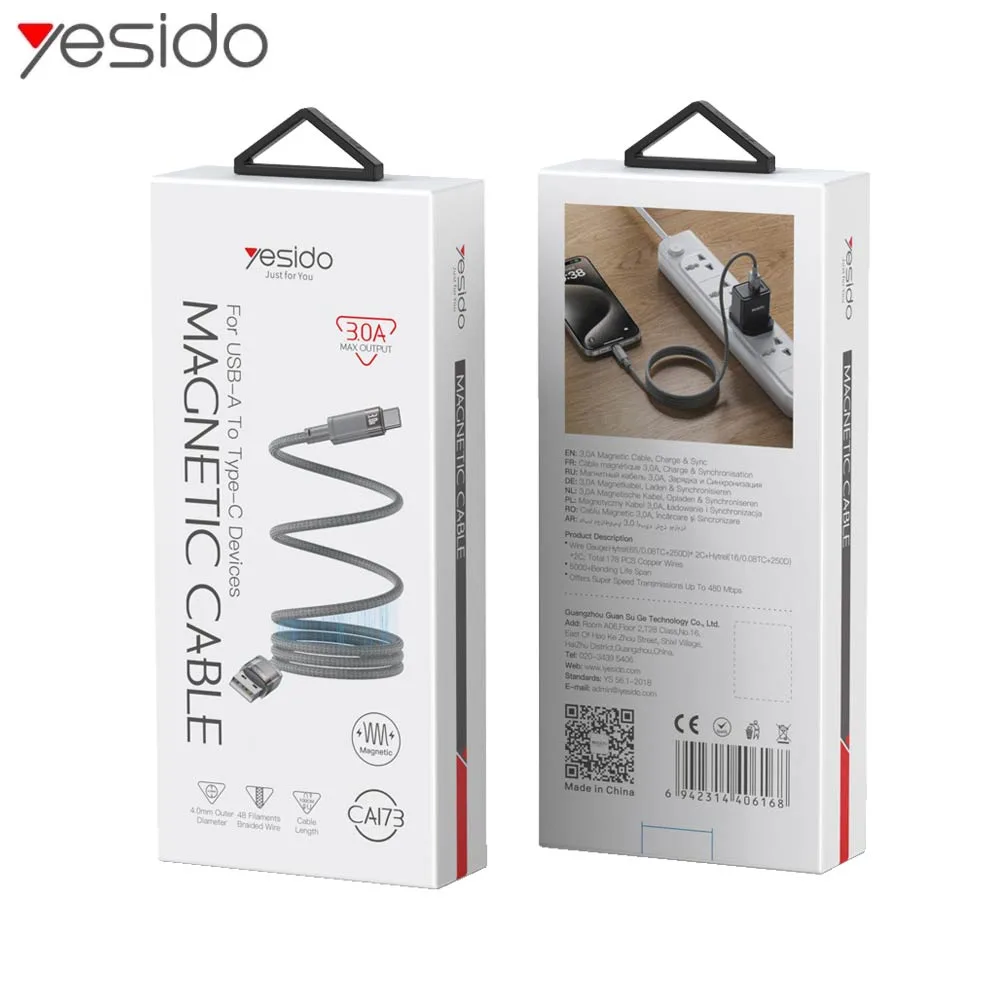 Câble Data USB vers USB-C Magnétique Yesido CA173 (1m) Noir — vue 5