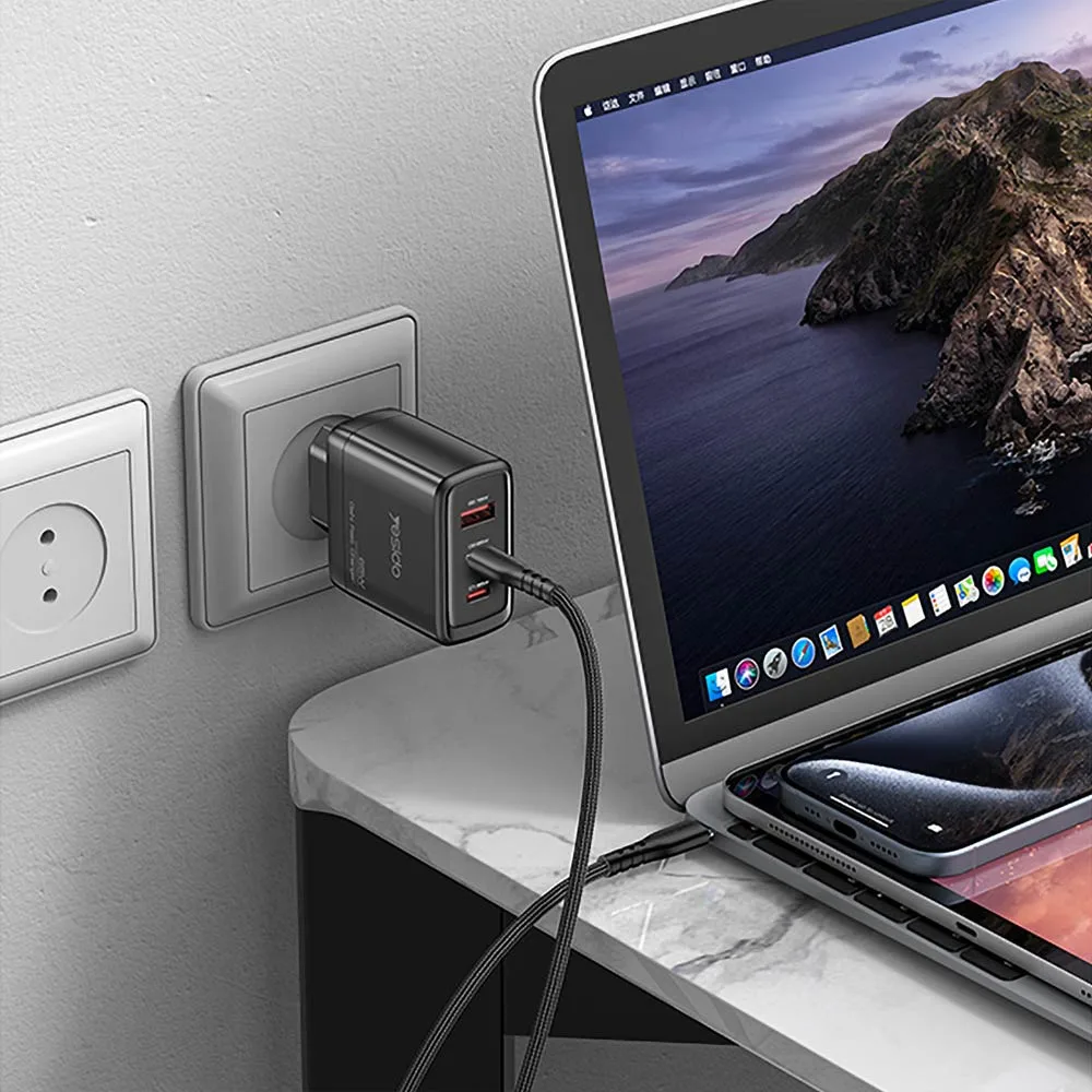 Chargeur Secteur GaN Multi (2x USB-C + USB) Yesido YC144C 65W Noir — vue 4