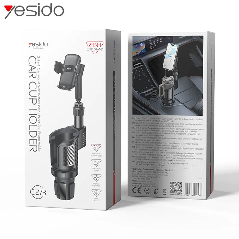 Support Smartphone pour Voiture avec Porte Gobelet Yesido C273 Noir — vue 2