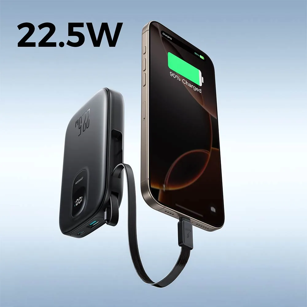 Batterie Externe Power Bank Charge Rapide JOYROOM 10000mAh 22.5W (avec Câble USB-C Rétractable) Noir — vue 4
